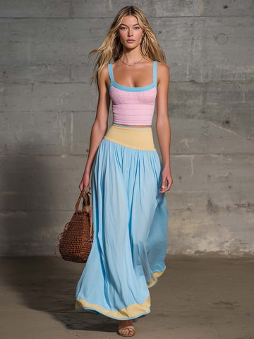 Capri Pastel Maxi Skirt Set Dreamy Coastal Energy