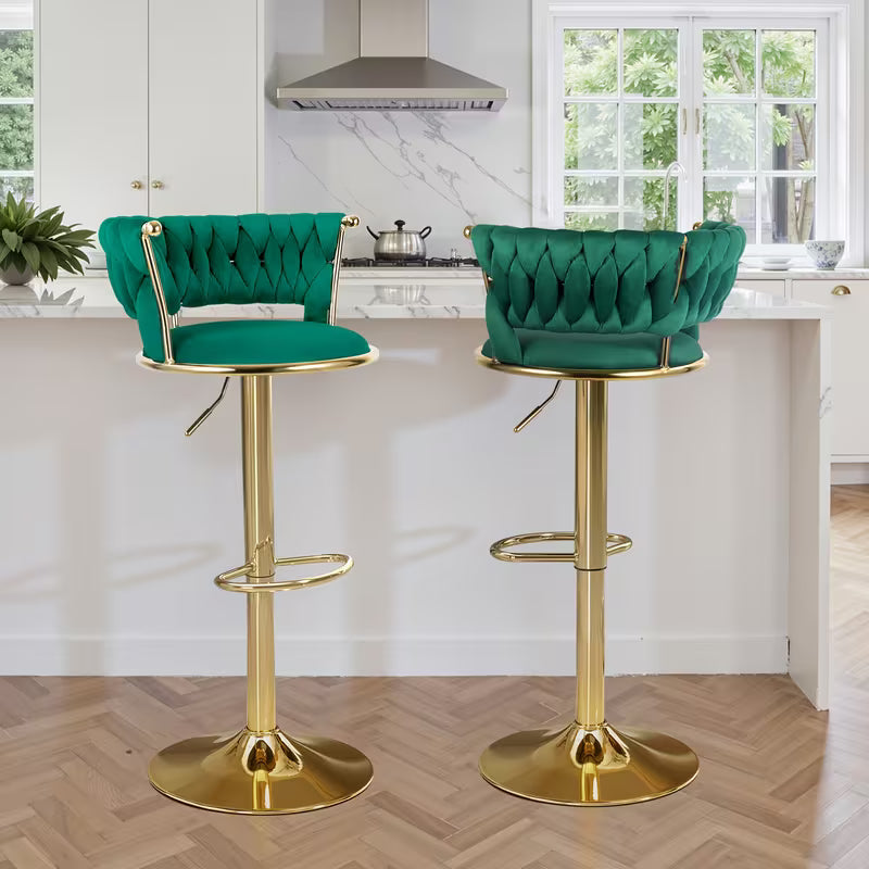 2pcs Modern Swivel Woven Velvet Bar Stools