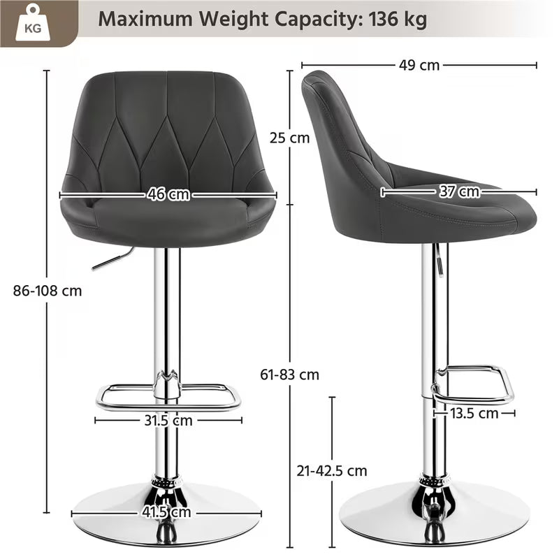 Costoffs 2PCS Bar Stools Faux Leather Swivel Barstools