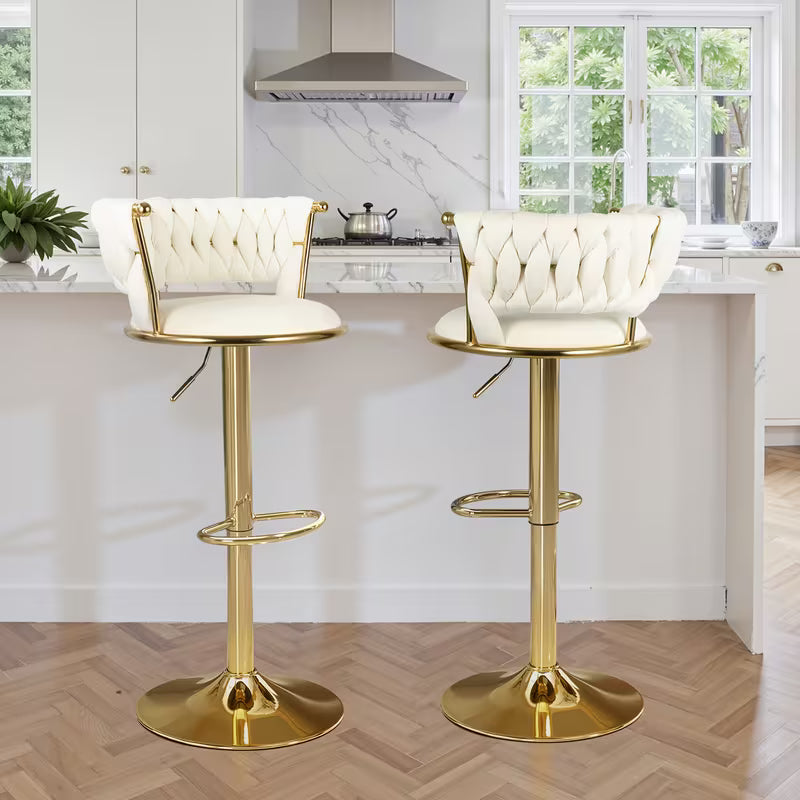 2pcs Modern Swivel Woven Velvet Bar Stools